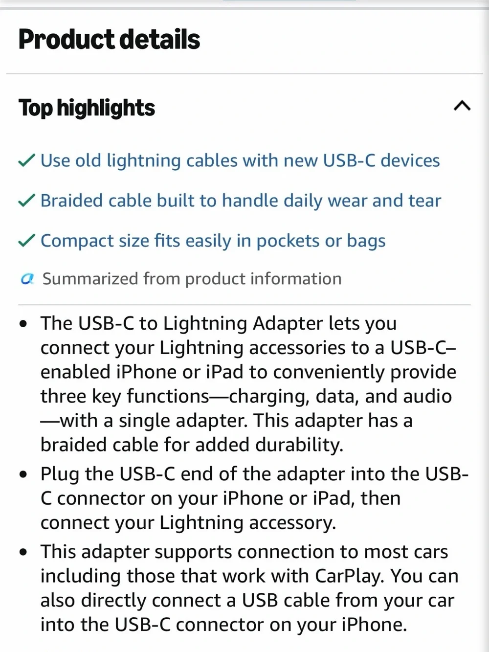 Apple USB-C to Lightning adapter